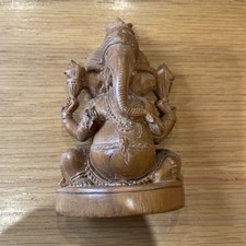 Hand Carved Wooden Hindu Elephant God GANESHA Statue 4 In