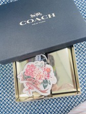 NWT COACH MULTI BOUQUET OF FLOWERS BAG CHARM GLITTER KEY RING FOB 28463B W/ Box