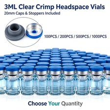 1000PCS 3ml Glass vials Headspace Vials Clear 20mm caps Crimp top Flat Bottom