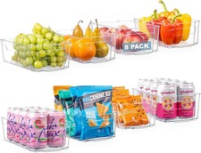8 Pack Clear Plastic Storage Bins with Handles, Stackable Refrigerator Organizer