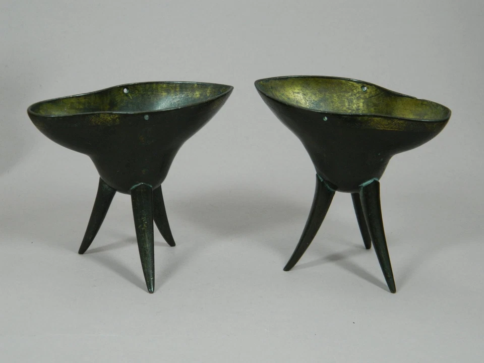 Paar Ritualgefäße Typ Jue Wine Cup Bronze Messing China Qing 18./19. Jhd. - Bild 3 von 4