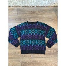 Vintage Jantzen USA Made Geometric Knit Sweater 90s Cosbycore Size L