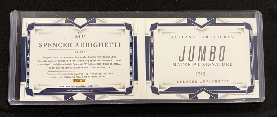 2024 National Treasures Spencer Arrighetti Jumbo Patch Auto RC 32/35 Astros - Image 4 of 4