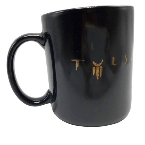 TULSA Oklahoma Souvenir Coffee Tea Cup Mug 4" Black w/ Gold Print