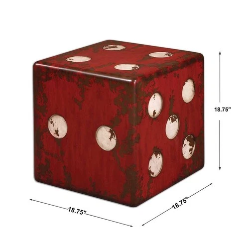 FARMHOUSE DECOR ACCENT END TABLE STOOL VEGAS DICE AGED RUBBED RED 24168 - Picture 4 of 4