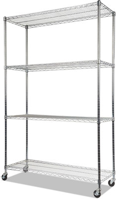 ALE Complete Wire Shelving Unit W/Caster, Four-Shelf, 48 X 18 X 72, Silver