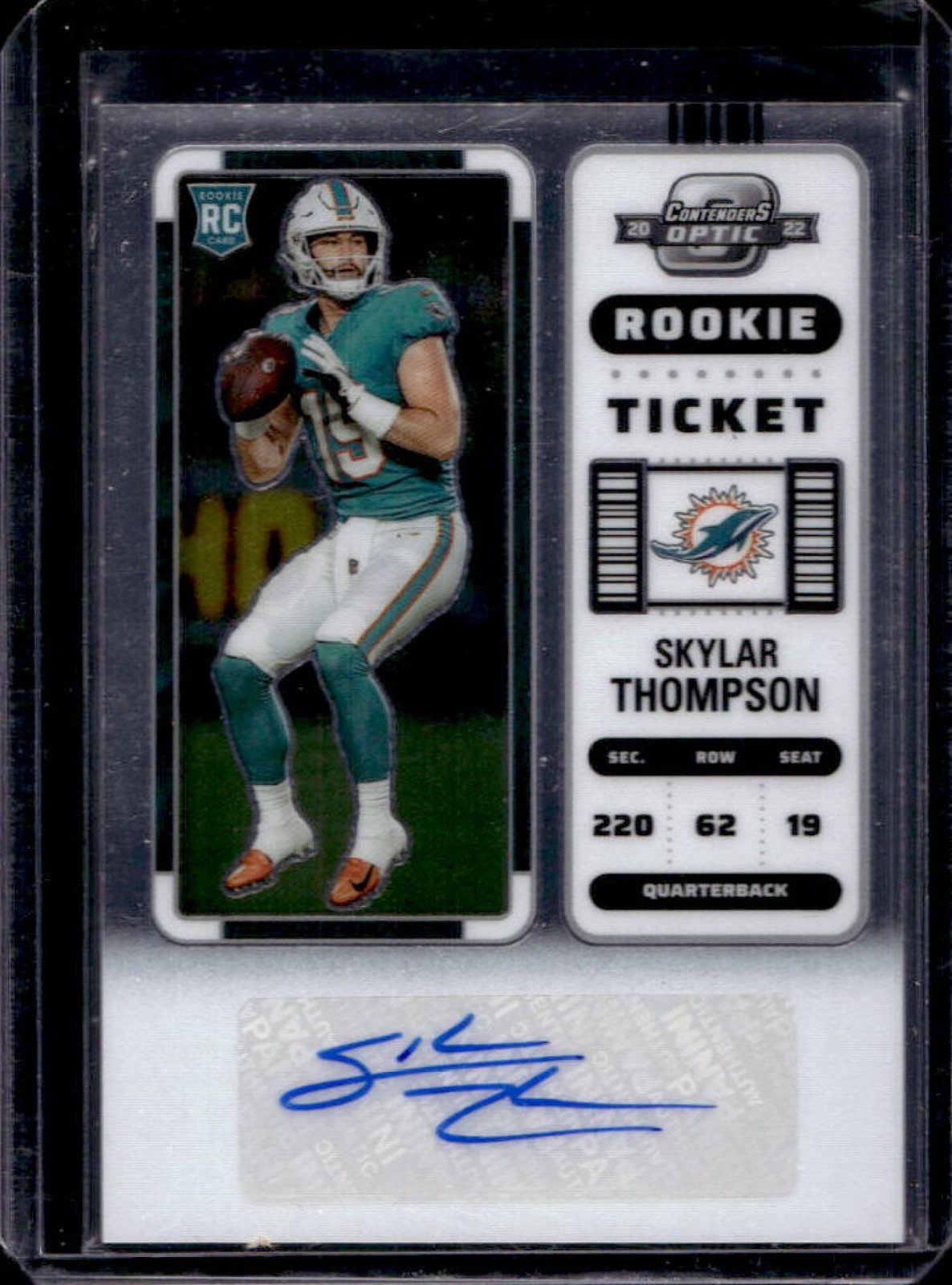 2022 Contenders Optic Skylar Thompson RC Rookie Ticket Auto #196 Dolphins