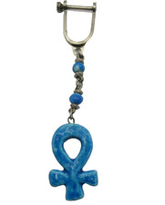 Blue Ceramic Ankh Vintage Keychain Beads Screw Top