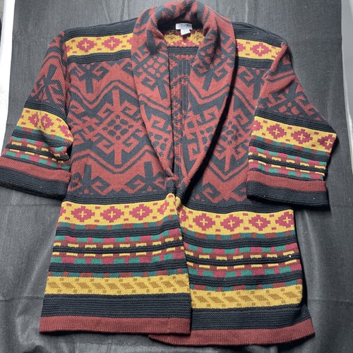 Vintage Element Knit Wool Oversized Cardigan Sweater Sz M Aztec Geometric Black - Picture 1 of 9