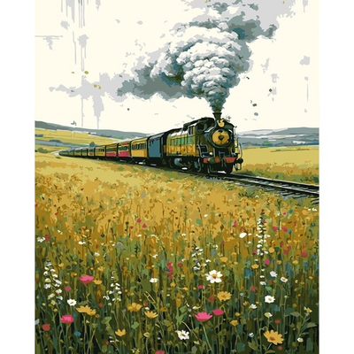 #ad #ad DFPSCLLA Paint by LARGE Steam Train in Wildflower Field DIY Number $14.99