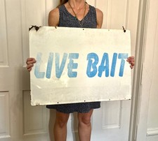 Vtg Live Bait Authentic Hunting Fishing Guns Ammo Metal Double Sided Sign