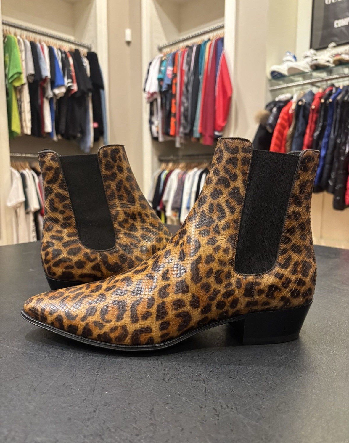 Celine Jacno Python Cheetah Print Boots Size 11 - image 1