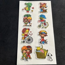 Vintage FUZZY Flocked Boys & Girls Puffy Sticker Sheet - Rare