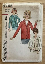 Simplicity Pattern 4465 Misses’ Blazer Jackets Size 12 Bust 32 Uncut FF