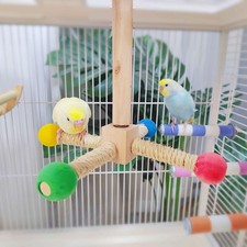 Rotating Bird Perch Stand with Colorful Wooden Balls - 360  Swivel Rope Perch