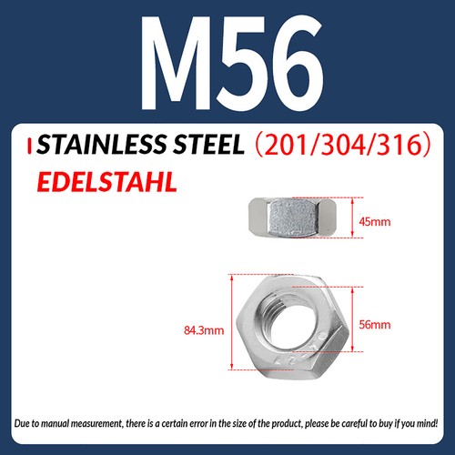 STAINLESS STEEL HEXAGON FULL NUTS HEX NUT M1 M2 M2.5 M3 M3.5 M4 M5 M6 M8 M10-M65 - Picture 38 of 39
