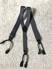 Vintage Pelican USA 1.5" Gray Suspenders black leather fittings goldtone clamps