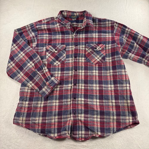 OshKosh B'gosh, OshKosh B'gosh Flannel Shirt Mens XXL Red Blue Plaid Good Vintage Heavy Cotton