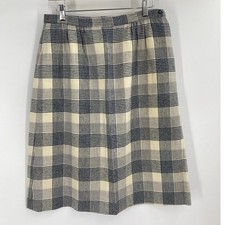 Vintage Pendleton Plaid Gray Cream Wool Lined Skirt Women  s 14