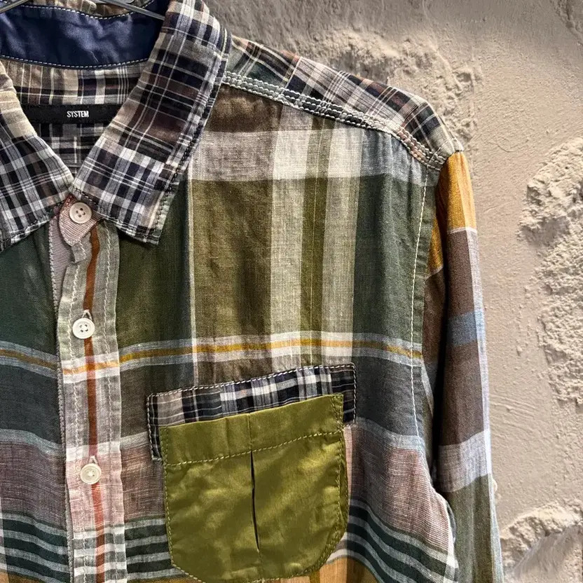 System Patchwork Linen Check Shirt Multi-Color 100 - image 6