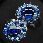 Duo Stone Royal Blue Sapphire 2.60Ct 925 Sterling Silver Handmade Ring Size 6.25