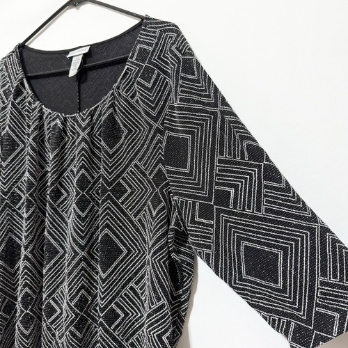 Catherines Womens Top Shirt Size 4X Black Silver Sparkle Tunic Slinky Shimmer - Picture 4 of 11