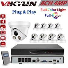 Vikylin 8CH 8POE NVR 4MP MIC POE IP Security Camera System Full Color Night Lot