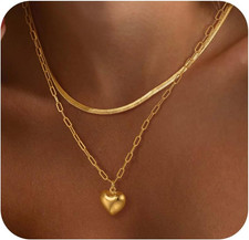14K Gold Plated Heart Necklace for Women, Dainty Heart Pendant Necklaces for Wom