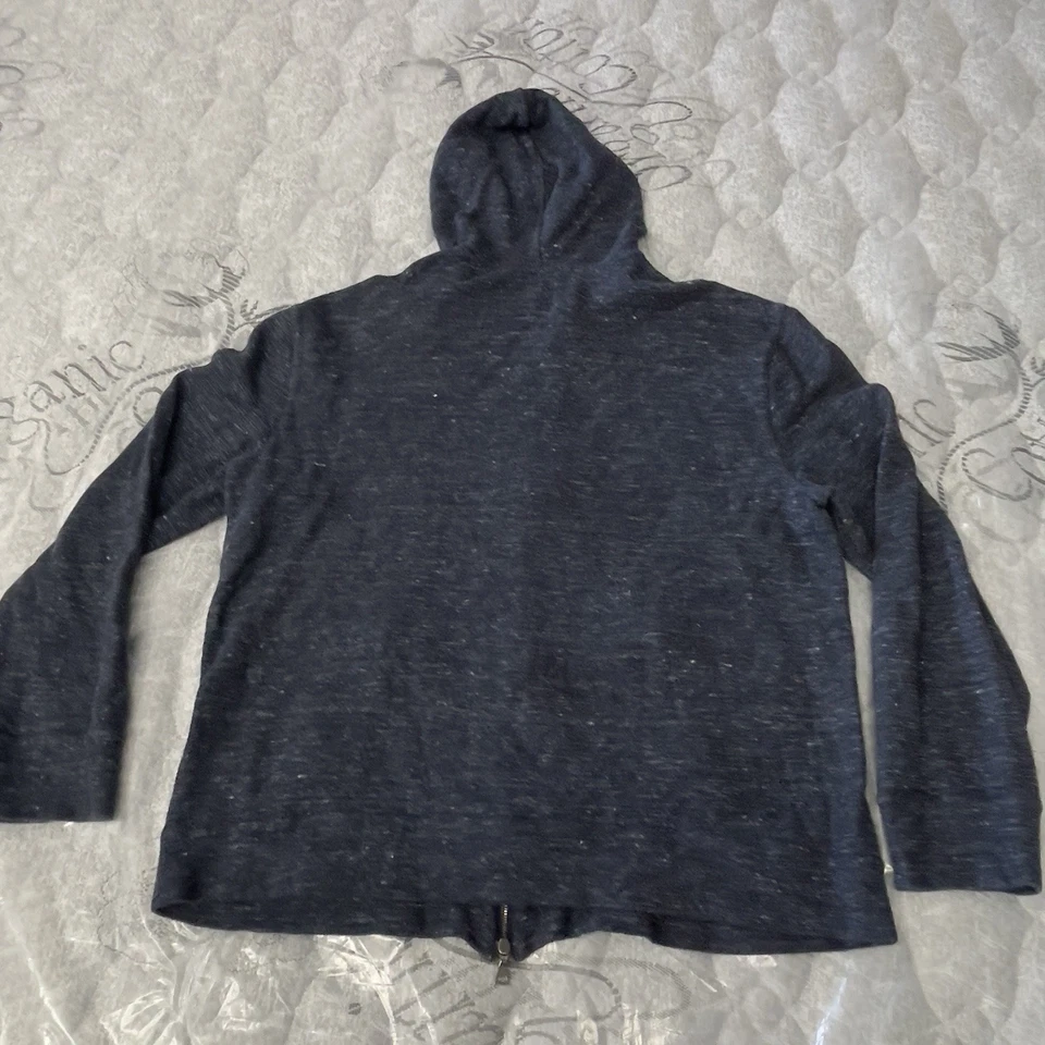 John Varvatos 系列亚麻混纺连帽衫男式尺寸 XXL 蓝色针织全拉链豪华 — 第 2/4 张图片