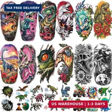 77 Sheets Dinosaur Temporary Tattoos for Kids Adult, Large Triceratops T-Rex Sku