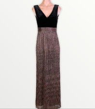 Vince Camuto Velvet Mixed Media Metallic Pleat Gown Maxi Dress
