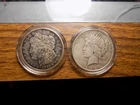 MORGAN AND PEACE SILVER DOLLARS LOTOF 2 90% SILVER COINS $2 FACE