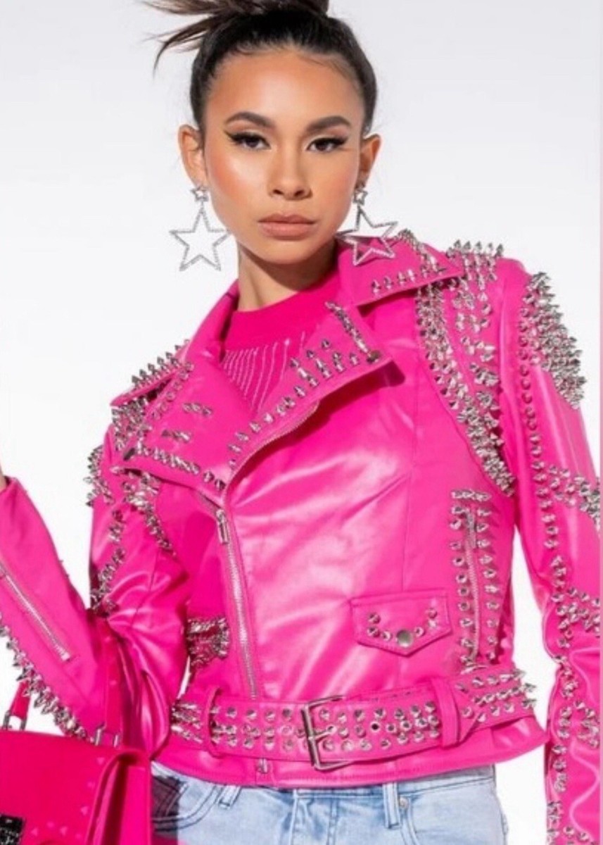 AZALEA WANG Pink SOFI-X Faux Vegan Leather Studded Studs AZALEA WANG Pink SOFI-X Faux Vegan Leather Studded Studs