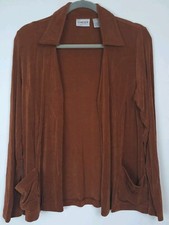 Chico's Travelers Cardigan Jacket Sz 1 M Open Front Pockets Liquid Knit Vacation