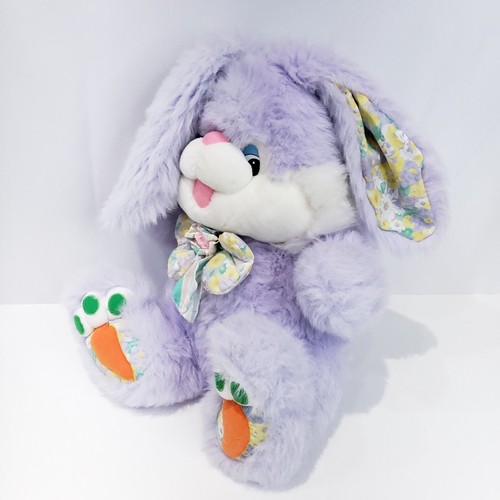 Vintage Large Easter Bunny Rabbit Plush Purple Stuffed Toy Carrot Bow Soft Decor - Picture 2 of 12