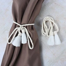 2 Pack Curtain Tiebacks Beige Handmade Braided Rope Knot Drape for Home & Office
