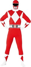 Traje Morphsuit Power Ranger Rojo Adulto Hombre Superhéroe Disfraz Piel Traje Zentai M-XXL