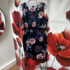 Lipsy Floral Dress Size 14 Bodycon blue lace zip 