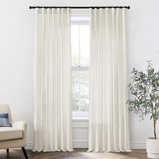 120 Inch Long Linen Curtains,Mount with Back Tab Hooks Belt for Rail Track,Li...