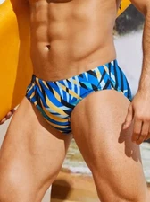 Bright Stripes Print Men's Swim Briefs w/ Drawstring. Size X-Large 36"-38"