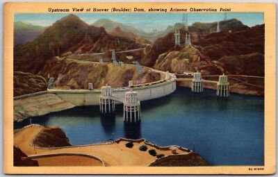 1961 Upstream View Hoover Boulder Dam Arizona Observation Point Posted Postcard
