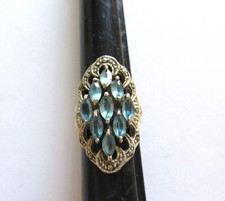 Sterling Silver Ring - Marcasite- oval Shape -light blue marquis stones- sz 5.5