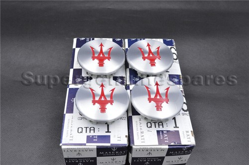 4X Genuine Maserati Granturismo Quattroporte Silver With Red Center Cap#82364606 - Picture 3 of 7