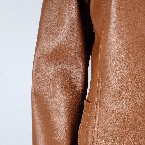 Identify Womens 6 Trench Coat Brown Leather Long Sleeve Button Notch Lapel Soft - Picture 7 of 9