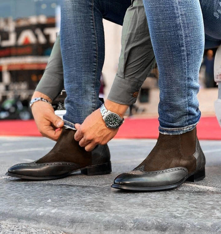 Handmade Mens Dark brown Chelsea Boots, tone ankle leather boots, Men boots | eBay