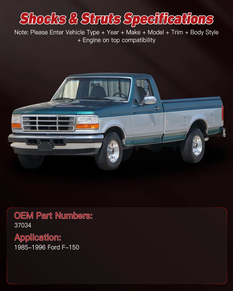 Juego completo de 4 amortiguadores delanteros traseros para Ford F-150 1985-1996 tracción trasera Foto 2 de 4