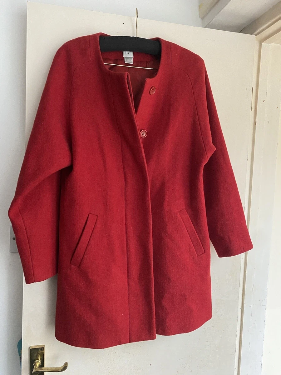 Red collarless coat sale