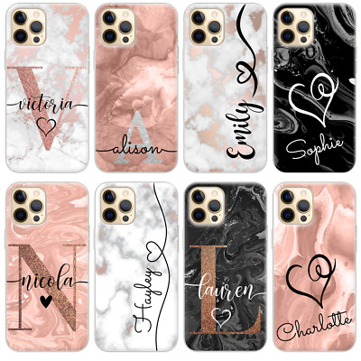 Personalisierte Handyhülle Marmor Name Silikon Cover für iPhone 13 12 11 16 14 15