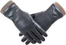 Guantes de cuero de invierno para mujer, guantes c lidos con forro polar de lana