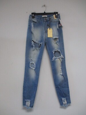 Vibrant MIU Jeans Women's Size 13 Blue Roses Floral Denim Stretch 30x30 p1205